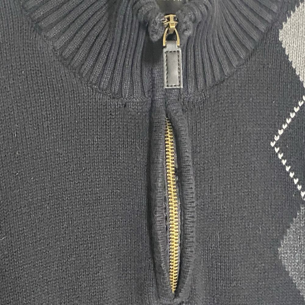 Oscar De La Renta Sweater Mens XL Black Argyle Tight Knit Quarter Zip Preppy‎ - Picture 9 of 16